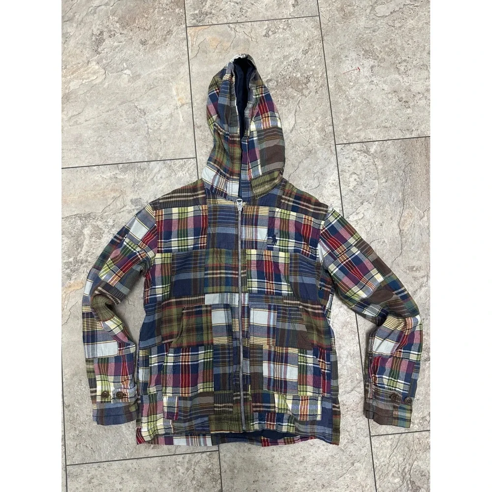 Polo Ralph Lauren Kids S 8 Patchwork Plaid Full Zip Hooded Jacket Multi-Color